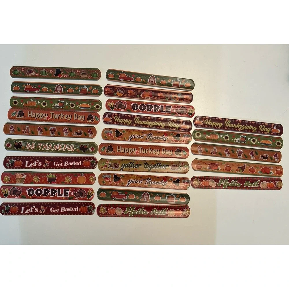 Thanksgiving Slap Bracelets 25 Pc Lot Turkey Pumpkin Fall Party Favors Kids